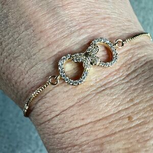 NEW Butterfly Infinity CZ Loops Adjustable Lariat Bracelet Yellow Gold Plating